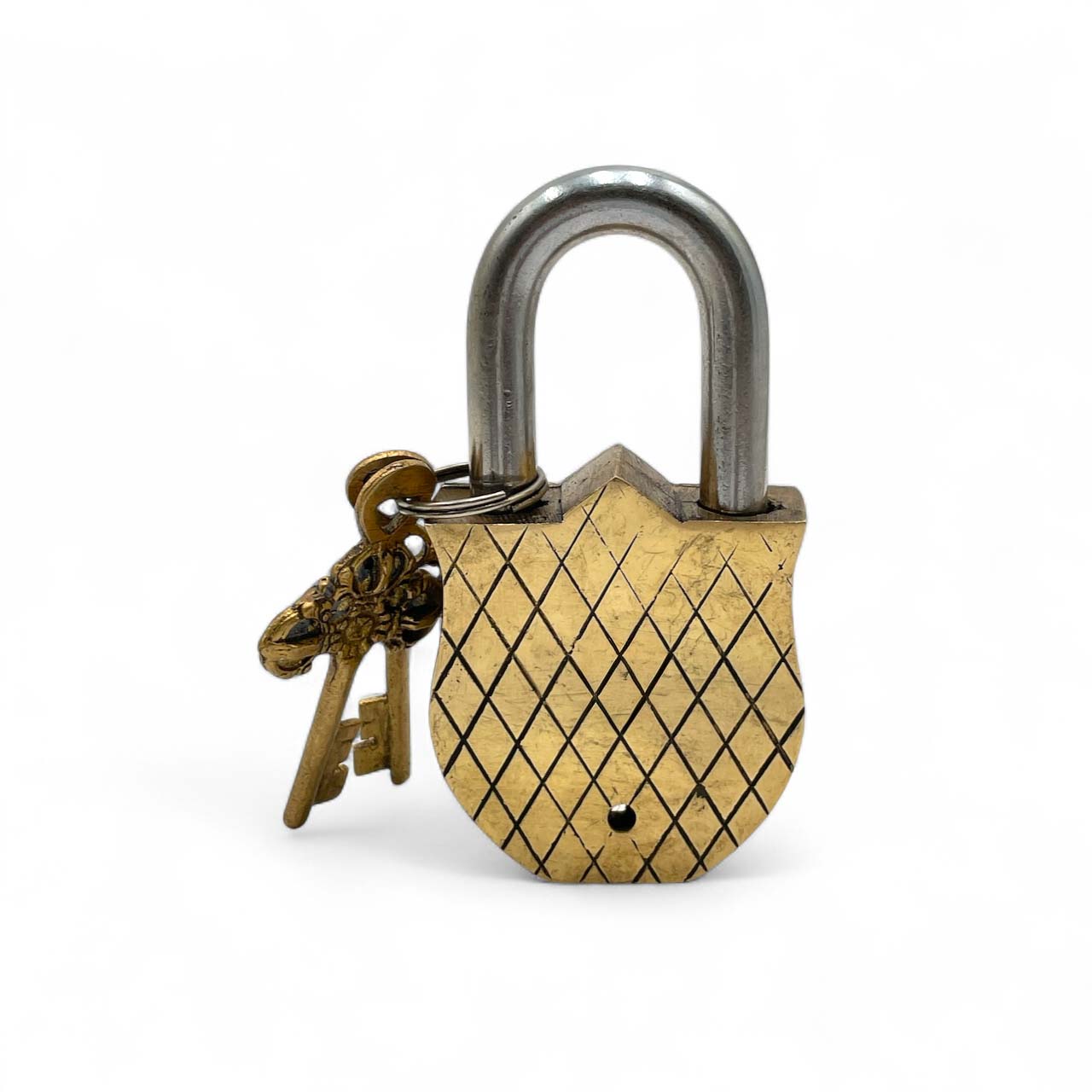 Brass Padlock with Skeleton Key – Bird Motif