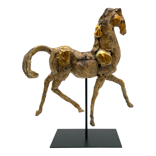 Aged Silver & Gold Horse Sculpture on Stand