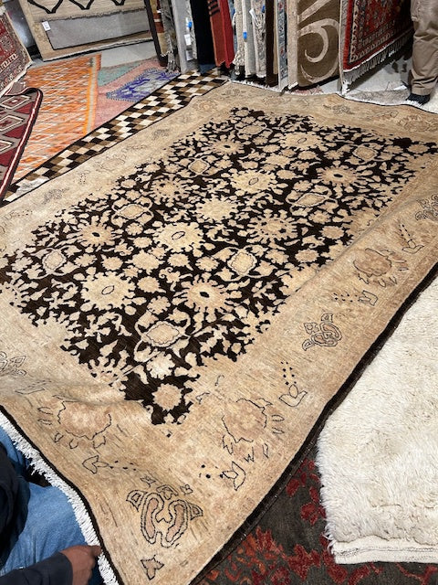 Rug-Brown Cream Vintage One Of A Kind 7-1 X 8-9
