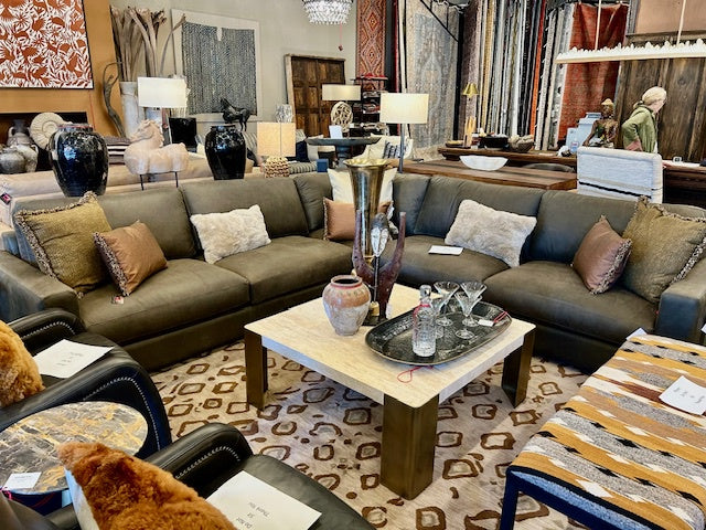Contemporary Napa Leather Sectional in Iron 125 L x 125 W x 40 D