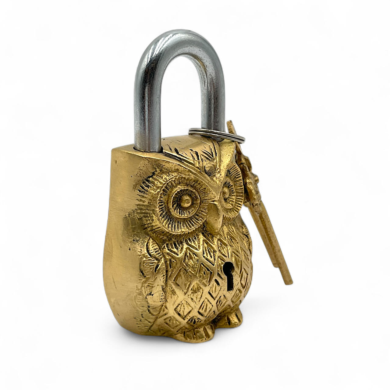 Brass Owl Padlock with Skeleton Keys