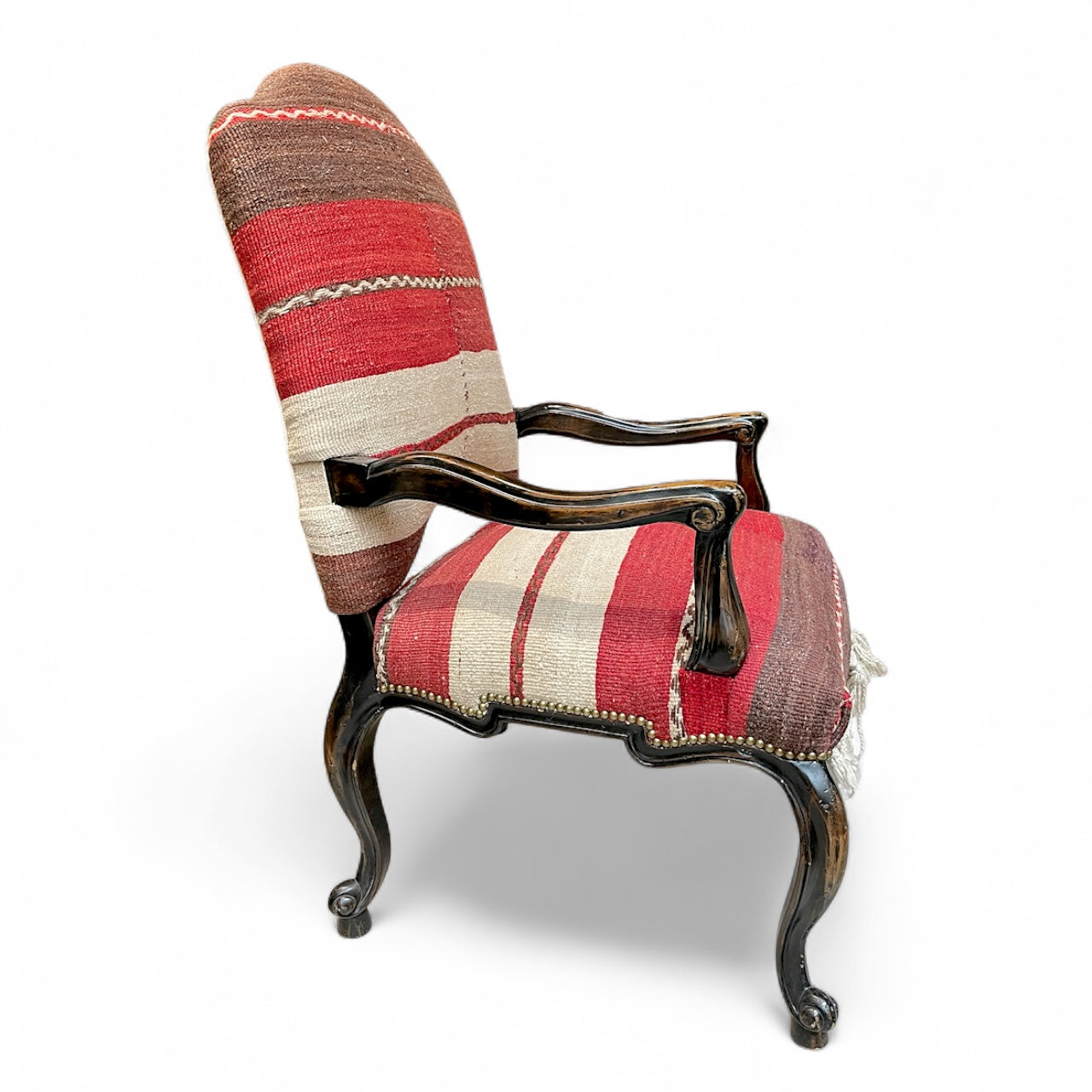 Vintage Arm Chair with Turkish Kilim Upholstery