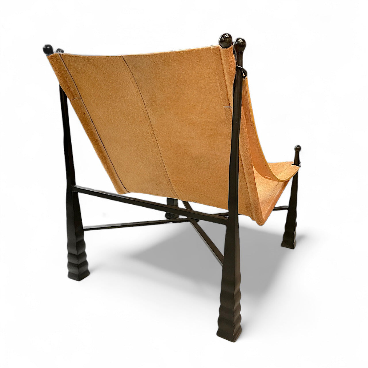 Golden Ochre Reverie: Hair-on-Hide Sling Chair with Metal Frame