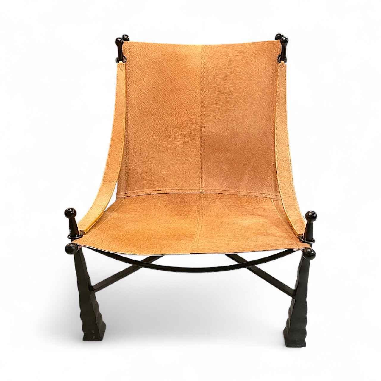 Golden Ochre Reverie: Hair-on-Hide Sling Chair with Metal Frame