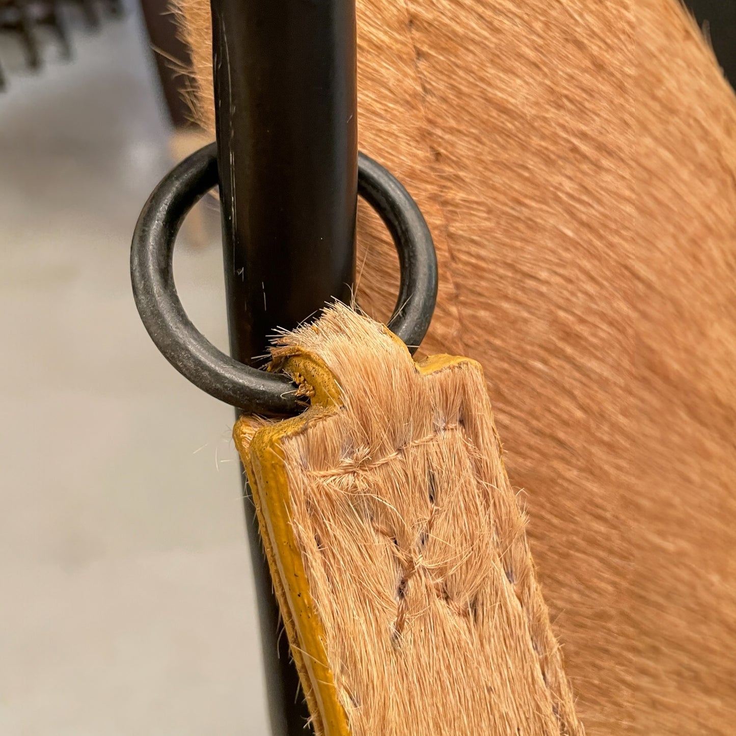 Golden Ochre Reverie: Hair-on-Hide Sling Chair with Metal Frame