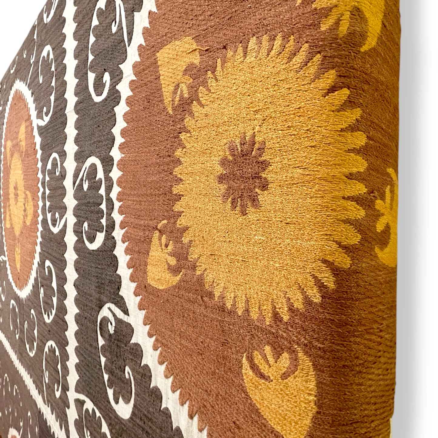 One-of-a-Kind King Headboard in Vintage Uzbek Suzani Textile - Espresso & Gold
