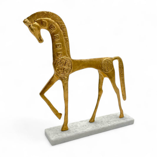 Roman Horse Sculpture – Gilt Metal on Marble Base