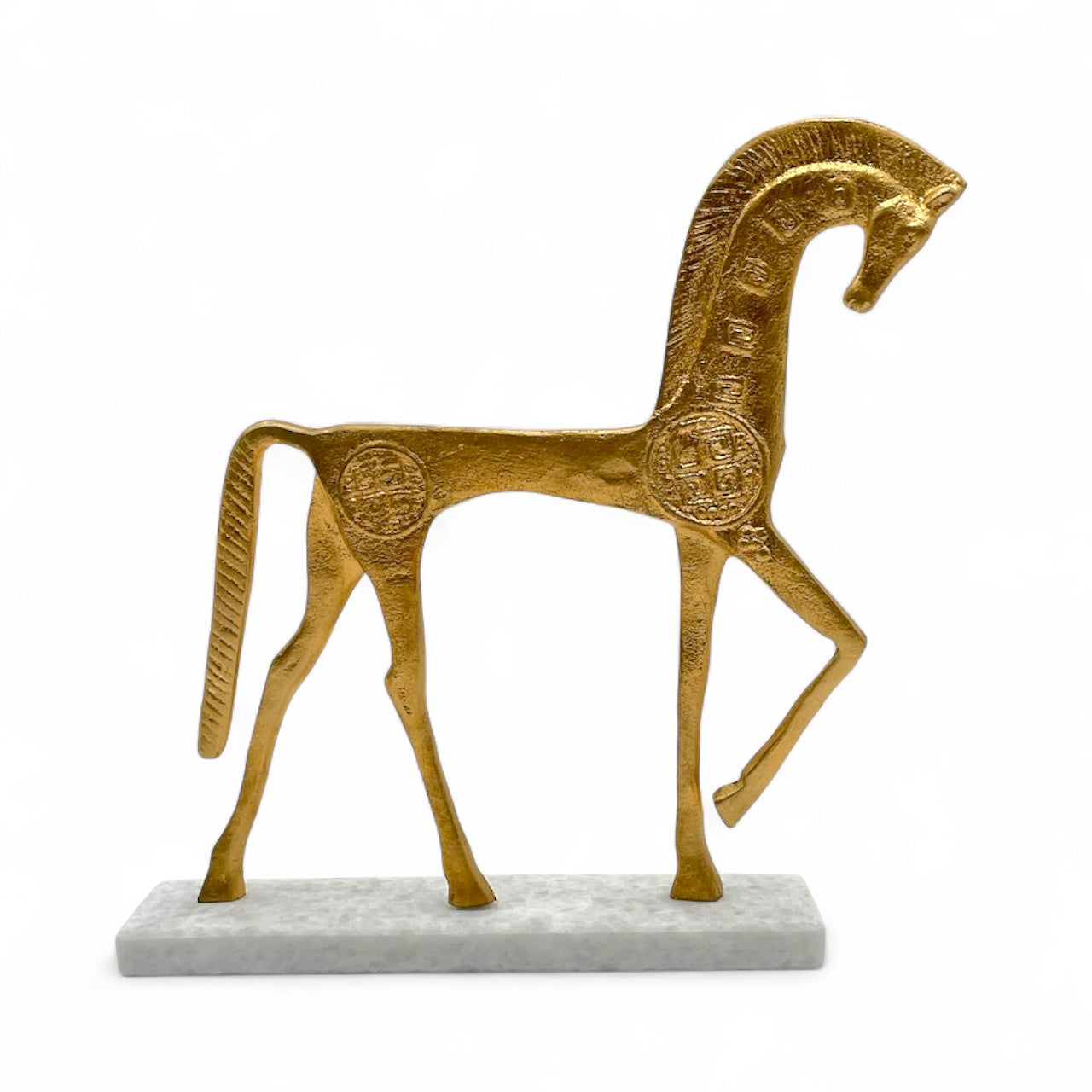 Roman Horse Sculpture – Gilt Metal on Marble Base