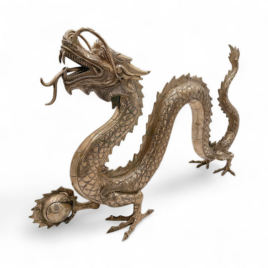 Imperial Silver Dragon Sculpture – Patina Finish