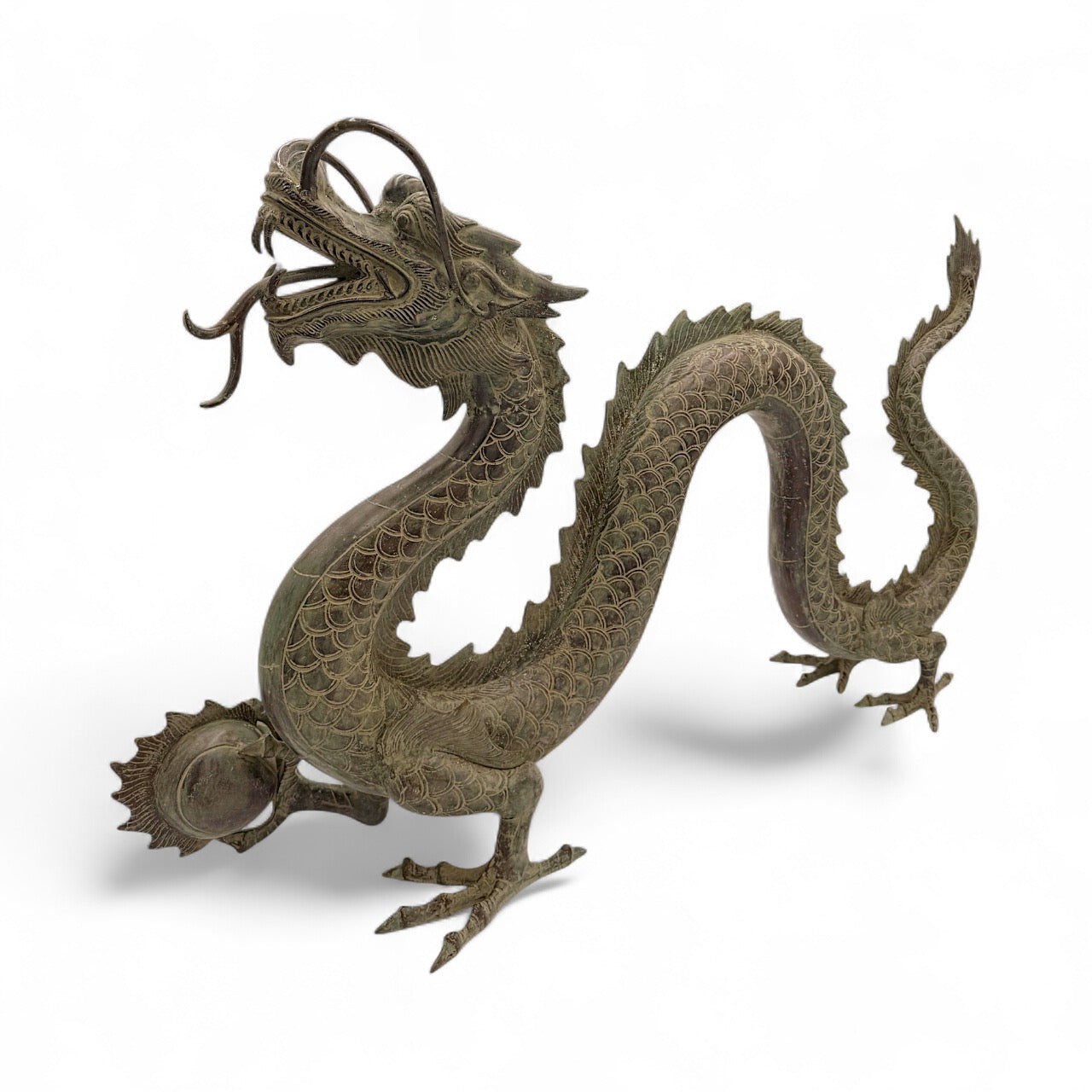 Imperial Silver Dragon Sculpture – Patina Finish