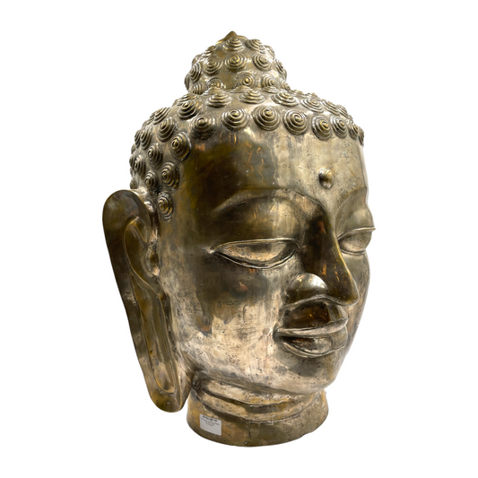 Oversized Metal Buddha Head Sculpture