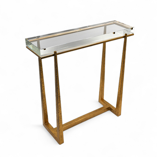 Elegant Glass-Top Table with Antique Gold Frame