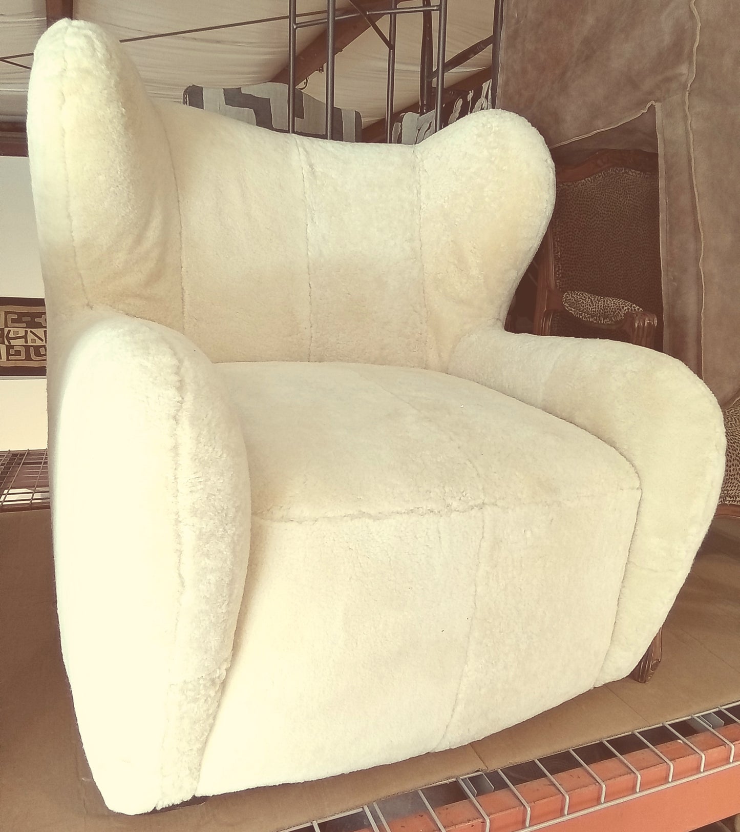 Cozy Cream Shearling Swivel Wing Chair  34W X 36D x 34H 8105