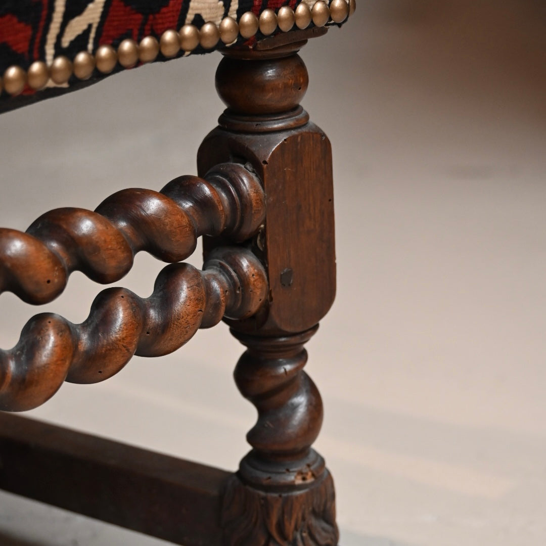 Refined Kilim Upholstered Walnut Arm Chair