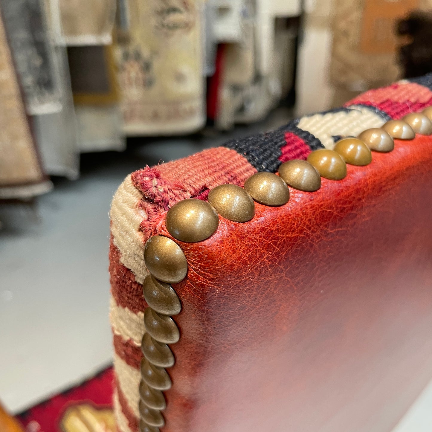 Refined Kilim Upholstered Walnut Arm Chair