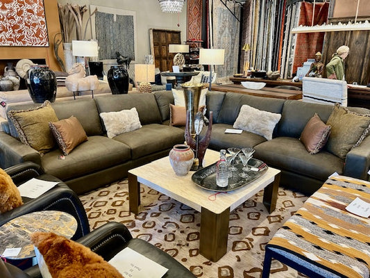 Contemporary Napa Leather Sectional in Iron 125 L x 125  W x 40 D