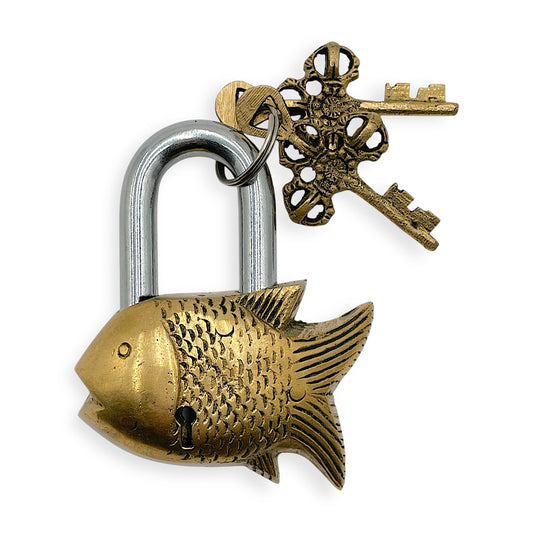 Brass Fish Padlock with Decorative Script