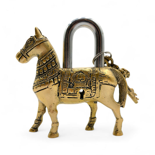 Brass Horse Padlock with Skeleton Keys