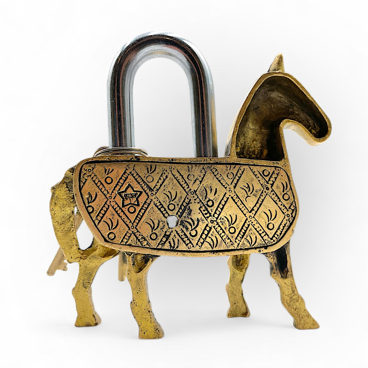 Brass Horse Padlock with Skeleton Keys