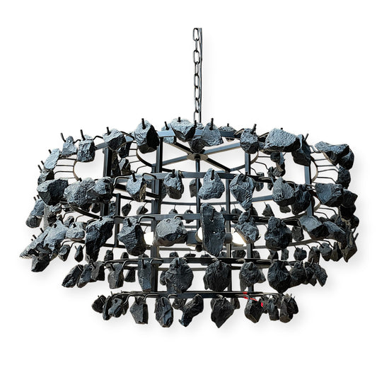 Black Steel Chandelier with Textured Black Glass
