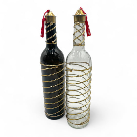 Moroccan Glass Decanter with Metallic Wrap