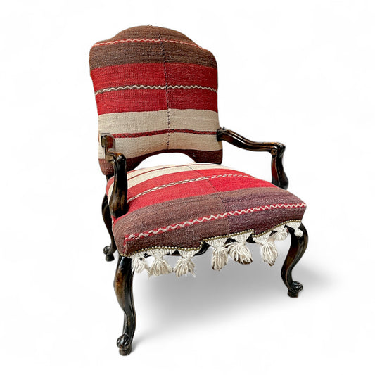 Vintage Arm Chair with Turkish Kilim Upholstery