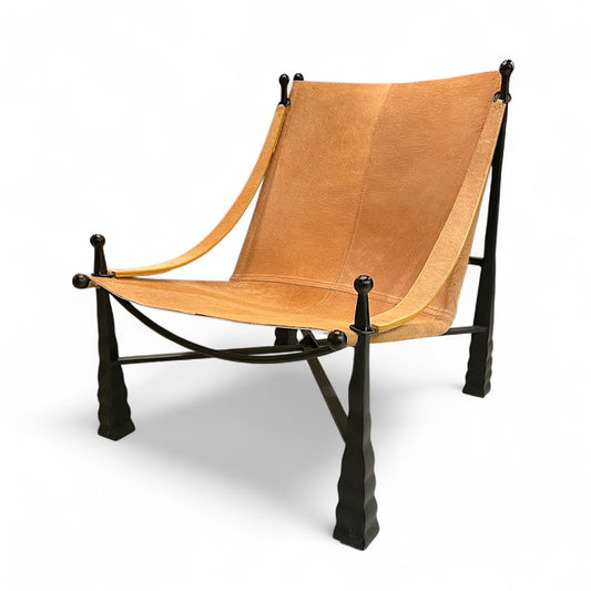 Golden Ochre Reverie: Hair-on-Hide Sling Chair with Metal Frame