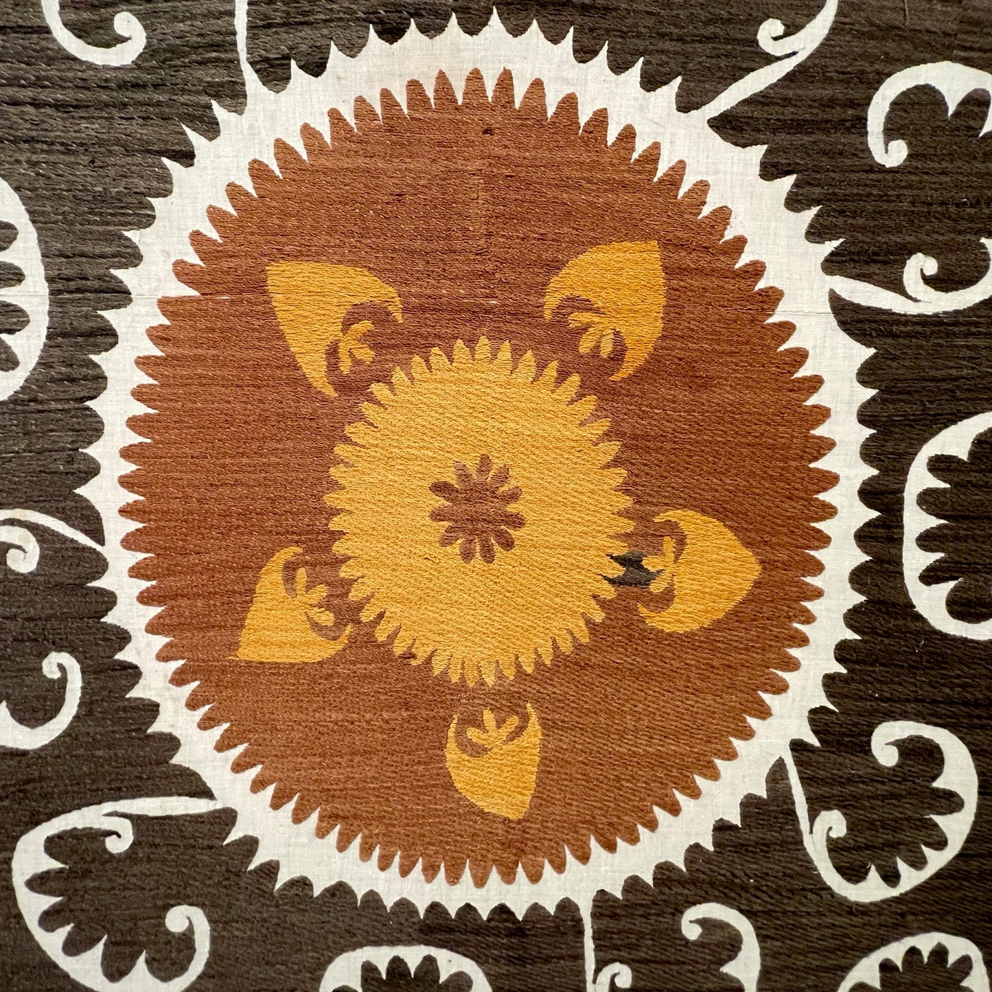 One-of-a-Kind King Headboard in Vintage Uzbek Suzani Textile - Espresso & Gold