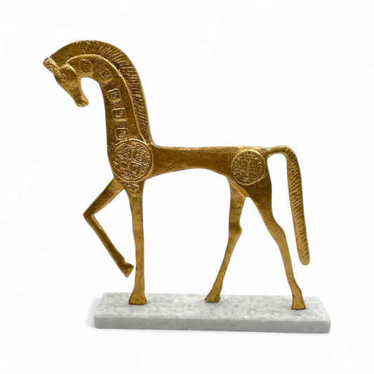 Roman Horse Sculpture – Gilt Metal on Marble Base