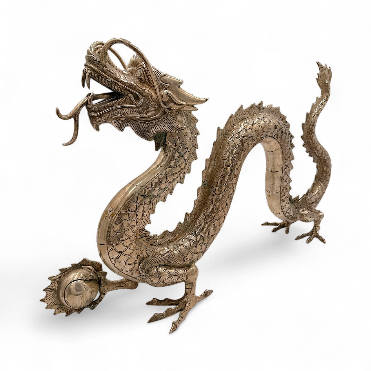 Imperial Silver Dragon Sculpture – Patina Finish