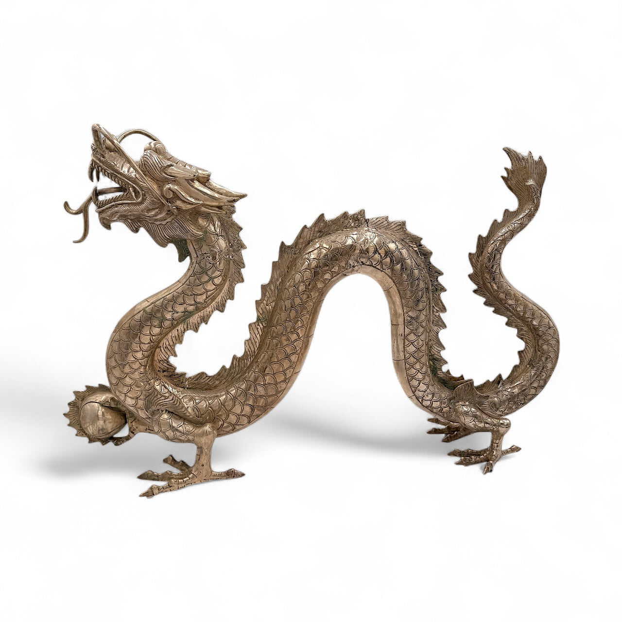 Imperial Silver Dragon Sculpture – Patina Finish