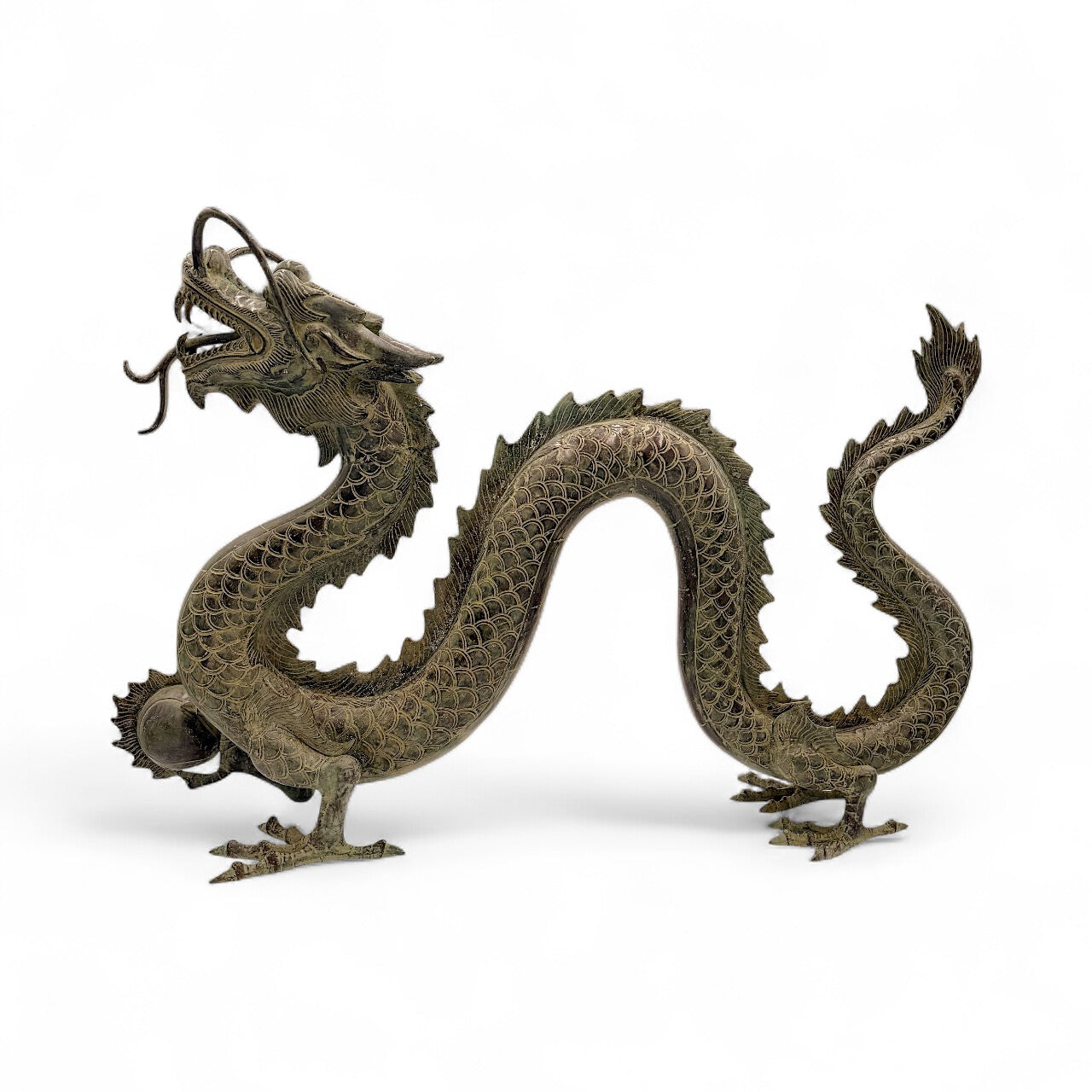 Imperial Silver Dragon Sculpture – Patina Finish