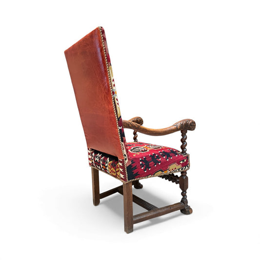 Refined Kilim Upholstered Walnut Arm Chair