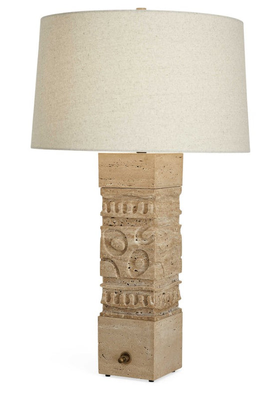 Travertine Carved Square Table Lamp 31 H x 18D R30206 Icon