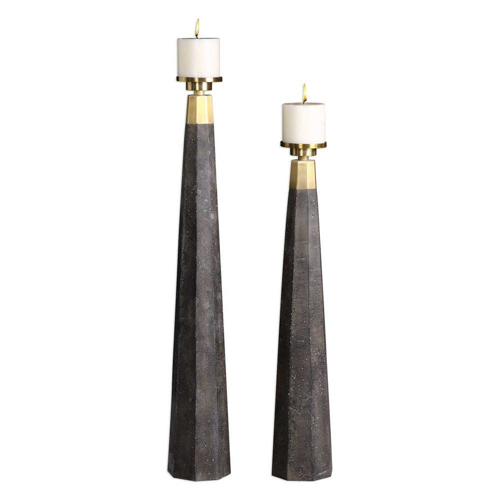 Charcoal Obelisk Candle Holder Set – Concrete and Coffee Bronze