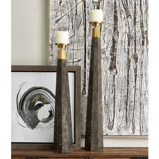 Charcoal Obelisk Candle Holder Set – Concrete and Coffee Bronze